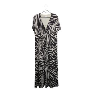 Chico's Tan Black Zebra Print Maxi Dress Short Cap Sleeve Stretchy V-Neck L / 12